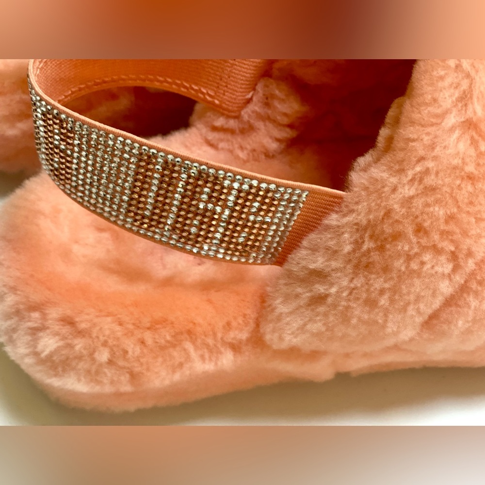 Ugg Fluff Yeah Bling Slingback Slippers Sandals, Coral, Shearling Crystals, Sz 8 - Picture 12 of 12